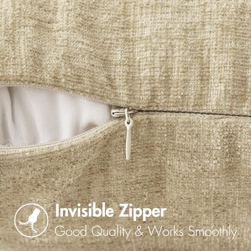 MIULEE Soft Chenille Throw Pillow Covers Beige 18x18 Inch Pack of 2
