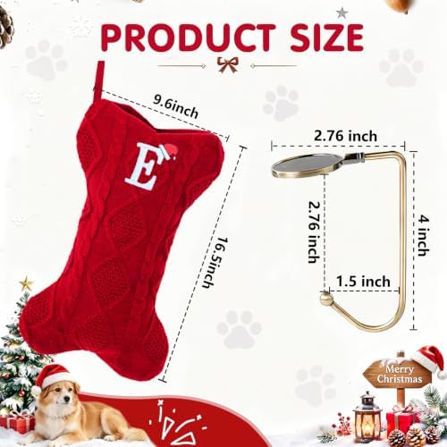 Christmas Stockings with Initials, Letter Y Pet Cat Dog Name Bone Shape Knitted Xmas Stockings, Christmas Party Fireplace Family Hanging Stocking Decorations(1 Pack, White)