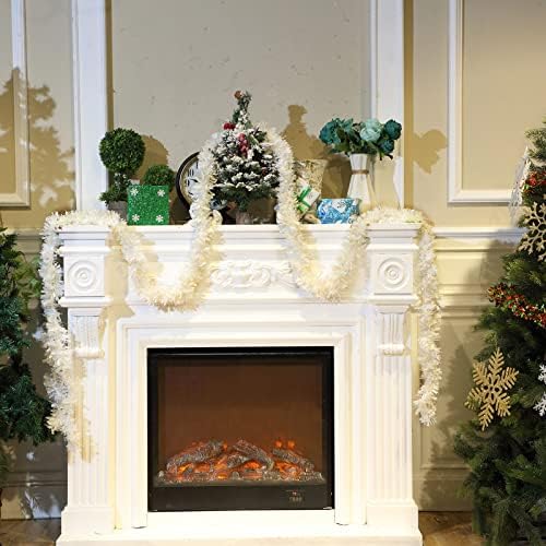Shappy 90 ft 6 Rolls Christmas Tinsel Garland for Tree, White