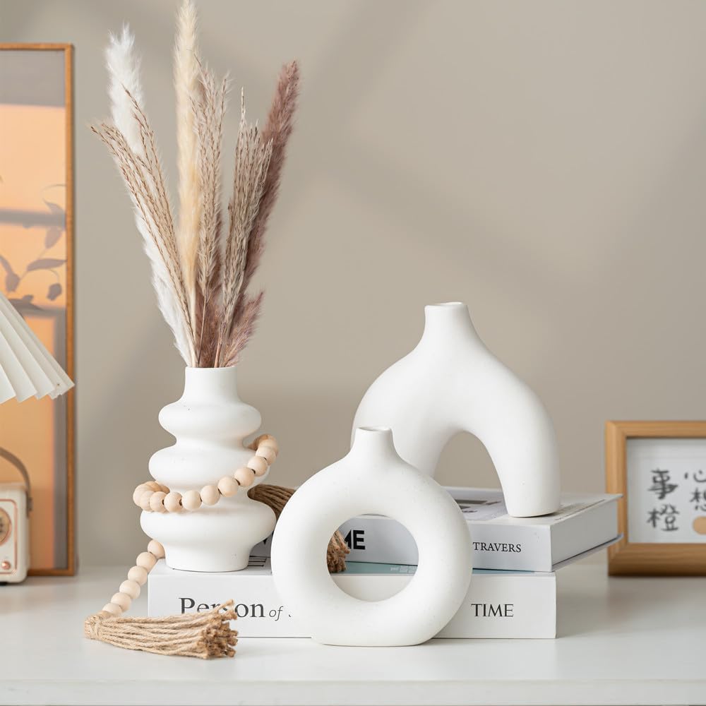 White Ceramic Vase / White Set / Set of 3