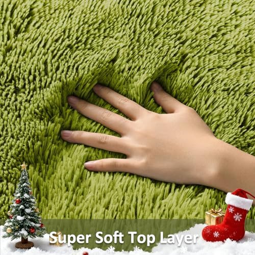 Ophanie Green Rug Grass Area Rugs for Bedroom, 4x6 Shag Fluffy Carpet, Fuzzy Furry Plush Soft Cute Kids Baby Girls