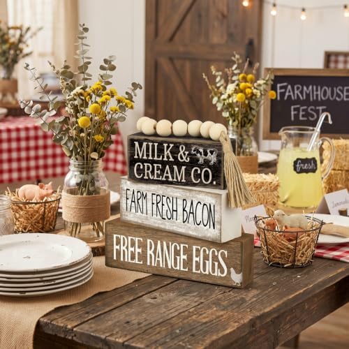 Moucuny 4 Pcs Farm Fresh Farmhouse Table Decor Rustic Stacked Wooden Sign