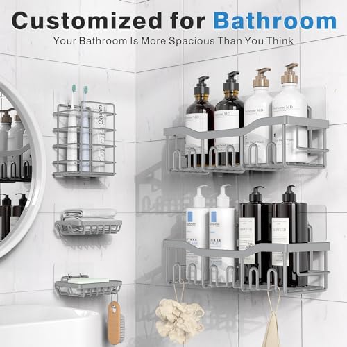 Shower Caddy 5 Pack,Adhesive Shower Organizer for Bathroom Storage&Home Decor&Kitchen,No Drilling,Large