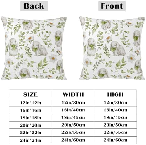 Easter Outdoor Pillow Covers 20x20 Set of 2 Sage Green Bunny Floral Leaf Throw Pillow Covers Spring Rabbit Flower Farmhouse Pillowcase for Home Couch Sofa Decor