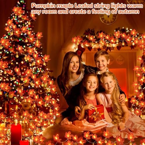 2 Pack Fall Garland with Pumpkin Lights Total 40LED 20Ft Battery Operated