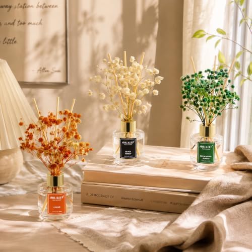 Airkeep Reed Diffuser Set of 3, Black Forest Eucalyptus Moss Citrus Oil Reed Diffusers for Bedroom Living Room Office