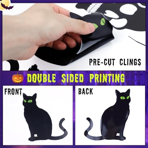 Halloween Decorations Window Clings Decor - Large Witches with Cauldron Bats Spider Black Cat Silhouette Halloween Window Stickers Decals for Home Indoor Outdoor Office Party Supplies