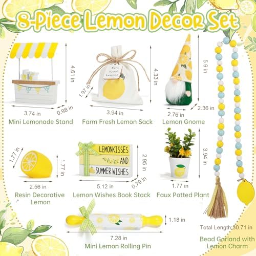 Summer Decorations for Home Indoor 8pcs Lemon Tiered Tray Decor Set