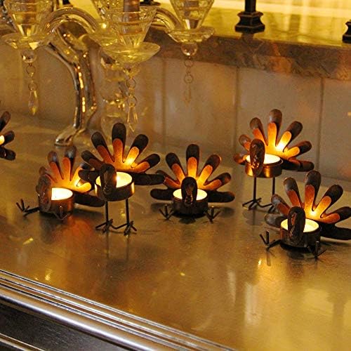 FORUP 6 Pack Metal Turkey Tea Light Candle Holders, Thanksgiving Decoration for Home, Metal Turkey Candle Holder, Thanksgiving Candle Holder