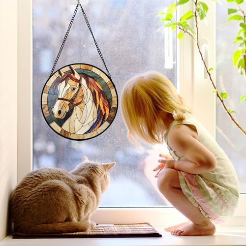 White Horse Stained Glass Window Hanging Suncatcher Animal Gifts 7.8"