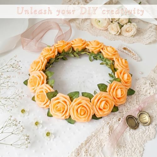 16 Pcs Orange Artificial Flowers, Fake Roses with Stems