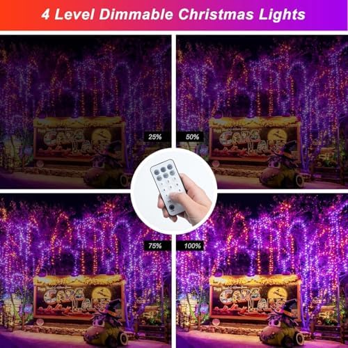JMEXSUSS 2 Pack Orange Purple Halloween Lights Outdoor, Total 200 LED 66FT