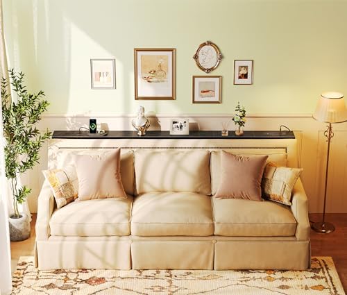 SUPERJARE 78.8 inch Narrow Behind Couch Table with 2 Charging Stations