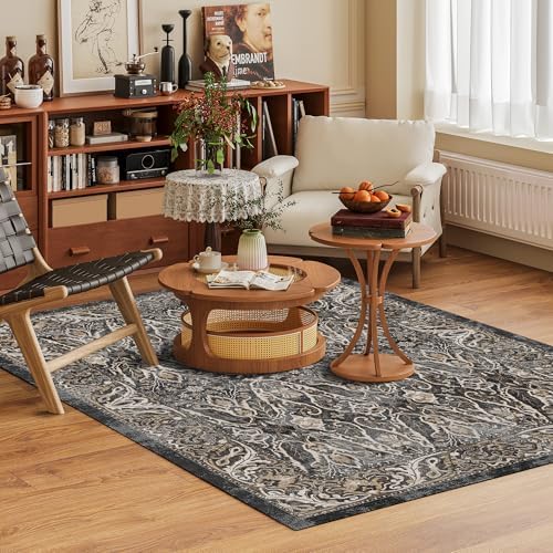 Washable Area Rug 8' x 10' Vintage Traditional Persian Mat - Foldable Distressed Non-Slip Machine Washable Carpet for