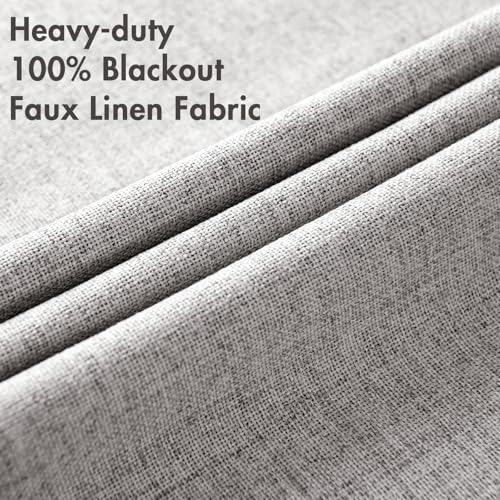 MIULEE 100% Blackout Linen Curtains for Bedroom 52x96 Inches Light Gray
