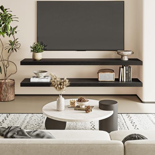 Fixwal Floating Wall Shelves for Decor (Black, Set of 2, 47.2Inch)