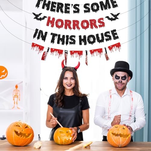 There's Some Horrors in This House Banner, Halloween Party Decorations