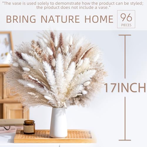 96PCS Natural Dried Pampas Grass Boho Home Decor Bouquet Phragmites Dried Flowers Bouquet for Wedding Floral Arrangements Living Room Decorations (96PCS)