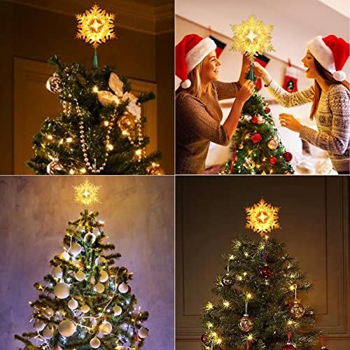 Brizled Lighted Tree Topper with Light, 9.25’’ Snowflake Christmas Tree Top