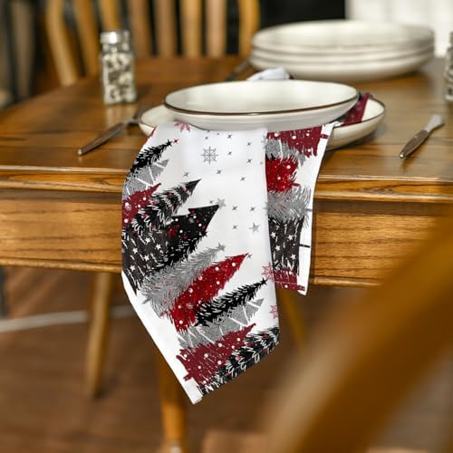 Horaldaily Christmas Cloth Napkins, Pine Tree Stars, White, Set of4