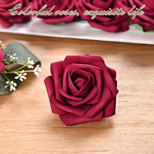 BLEUM CADE 36Pcs Artificial Flowers Fake Foam Roses with Stems for Wedding