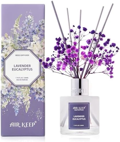 Airkeep Reed Diffuser Set/Lavender Eucalyptus/6.76 fl oz(200ml)/1 Pack/Home & Office Decor Aromatherapy Diffuser Oil