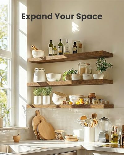 Amada 23.6" Floating Shelves for Wall Decor & Storage, Set of 3, Brown