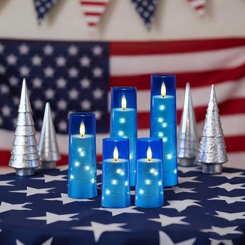 Raycare Flameless Battery Operated Pillar Candles with Remote Timer, Blue