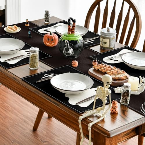 Artoid Mode Boo Ghost Halloween Placemats Set of 4, 12x18 Inch Seasonal Black Holiday Table Mats for Party Kitchen Dining Decoration