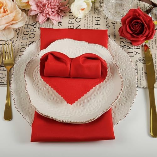 Christmas Cloth Napkins Set of 4, Red Polyester Dinner Napkins Washable Reusable, Table Cloth Napkins Perfect as Christmas Thanksgiving Festival Holiday for Dinner Table Decoration (Red)