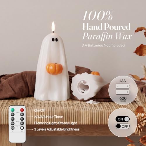 Halloween Decorations, Fall Decor, Flameless Ghost Candles holding Pumpkin