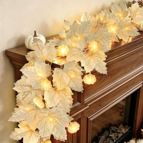 3D Pumpkin Lights & 40 LED 2 Pack Fall Garland Fall Decor Total 13FT