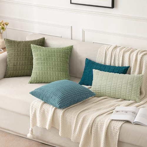 MIULEE Corduroy Decorative Throw Pillow Covers 18x18 Coastal Blue Pack of 2