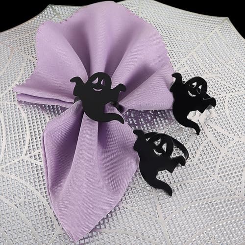 Spooky Napkin Rings, Halloween Napkin Rings Set of 6, Black Napkin Rings Stainless Steels Serviette Buckle Ring Halloween Napkin Holder for Party Dinner Holidays Decorations (Black, 6 pcs)