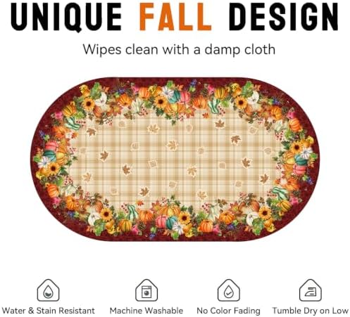 Fall Plaid Oval Tablecloth 60 x 102 Inch, Stain Resistant Washable Fabric Autumn Harvest Pumpkin Table Cloth Oval Fall Tablecloth Table Cover for Kitchen Dining Party