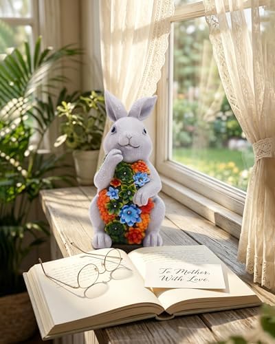 Nacome Solar Garden Outdoor Statues Bunny with Succulent