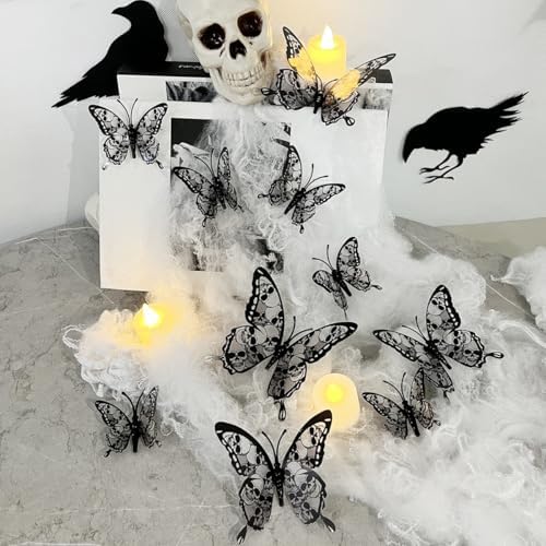 Halloween Wall Sticker Butterfly Wall Decals Skull Design Halloween Decor Indoor Supply Halloween Skull Wall Decals for Home Bedroom Bathroom Living Room Office Halloween Wall Stickers Decoration