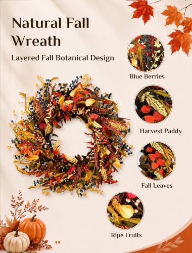 26" Fall Wreaths for Front Door: Berry Autumn Wreaths with Hanger