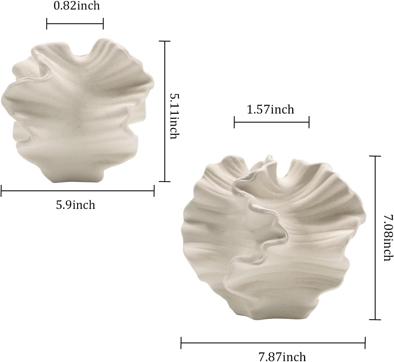 Ceramic Vase / Flower Shape White / Set of 2
