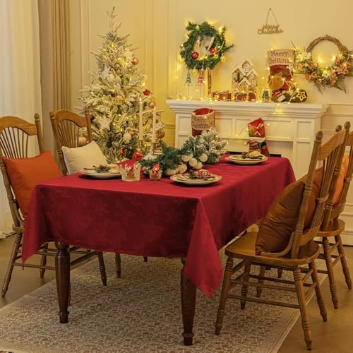 Softalker Christmas Jacquard Rectangle Tablecloth, 60 x 84 inch, Red