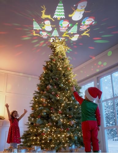 DG-Direct Rotating Christmas Tree Topper with 6 Projection Patterns, Gold