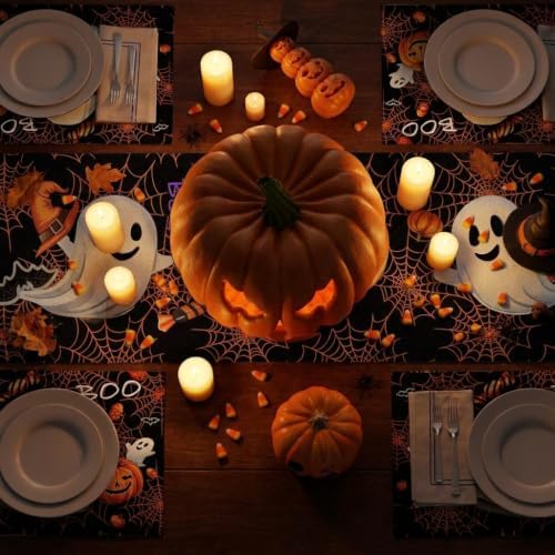 Halloween Table Runner Ghost Pumpkin Decorations Spider Web 13"x72"