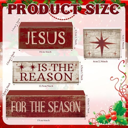 Lineshading 4 Pcs Christmas Farmhouse Wooden Block Signs Jesus Tiered Tray