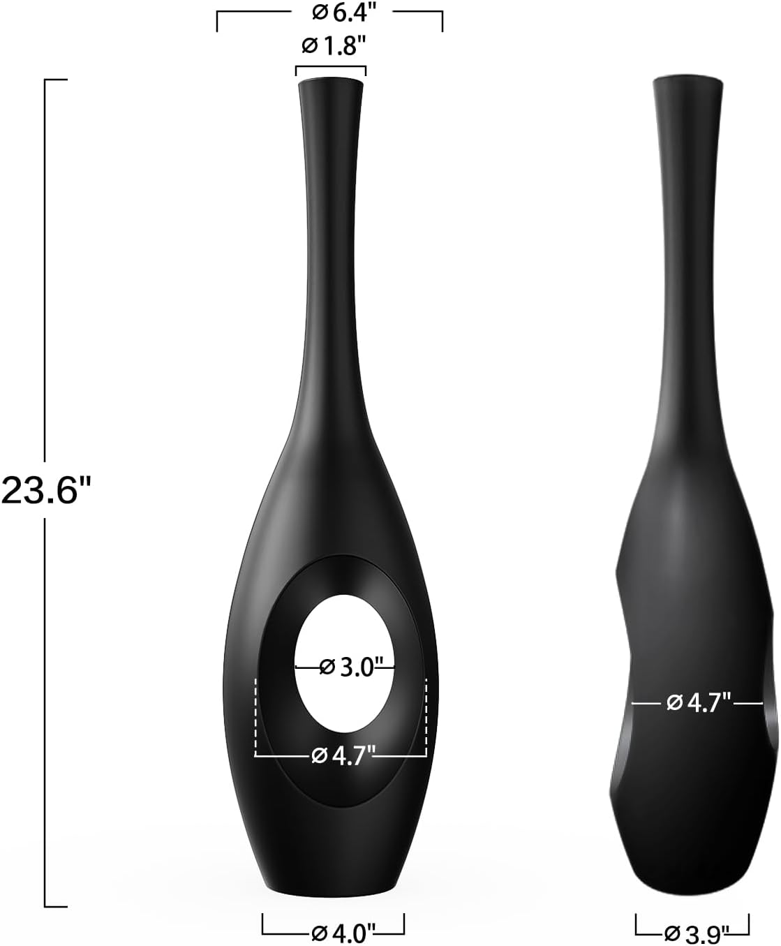 Modern Tall Decorative Vases / Black / 23.6in