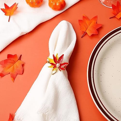 LogHog Thanksgiving Gold Maple Leaf Napkin Rings - Set of 6 for Festive and Elegant Table Settings - Durable and Easy to Use for Large Gatherings and Gift Giving