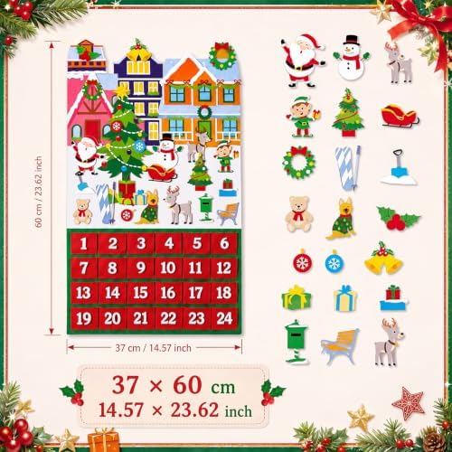 Watersay Christmas Advent Calendar Felt Wall Hanging with 24 Pockets
