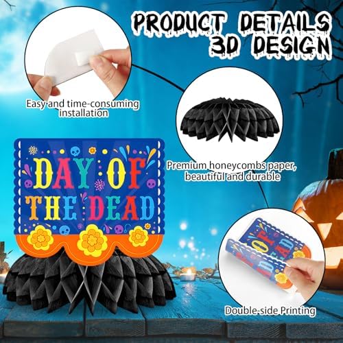 JULMELON 8Pcs Day of the Dead Decorations, Honeycomb Table Centerpieces