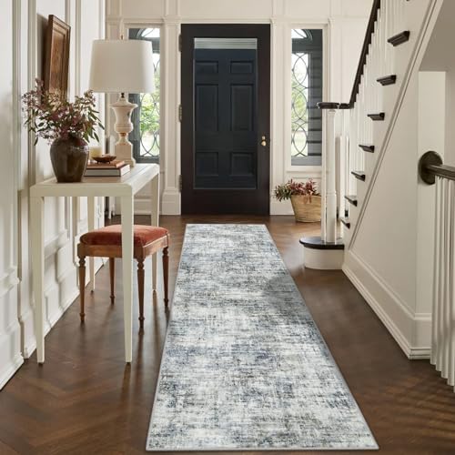 2'6''x8' Runner Rugs Washable Rug:Modern Abstract Hallway Blue Multi Carpet