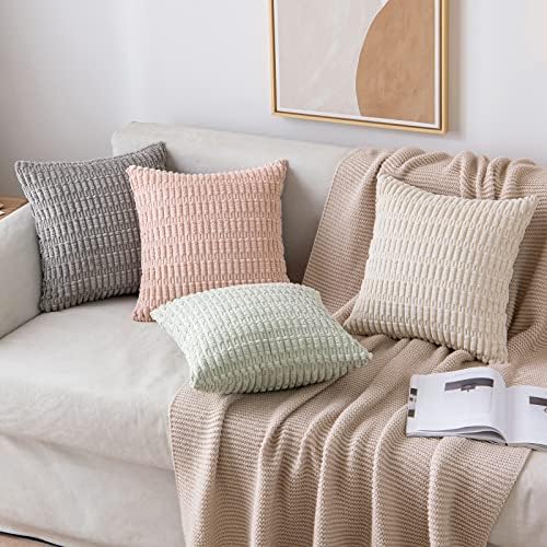MIULEE Corduroy Decorative Throw Pillow Covers 20x20 Pink Pack of 2