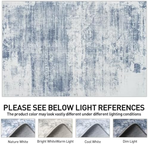 8x10 Area Rugs for Living Room: Washable Abstract Blue White Badroom Carpet